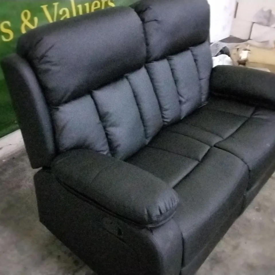 QUALITY DESIGNER BLACK LEATHER MANUAL RECLINER 2 SEATER SOFA