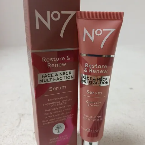 BOXED NO7 RESTORE & RENEW FACE AND NECK SERUM 30ML