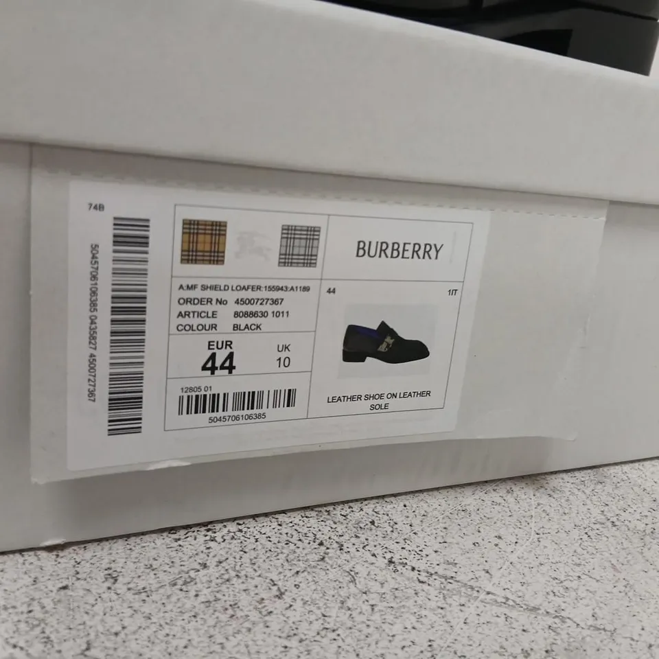 BURBERRY LEATHER LOAFERS, BLACK, BUCKLE STRAP – UK 10 (EU 44) 