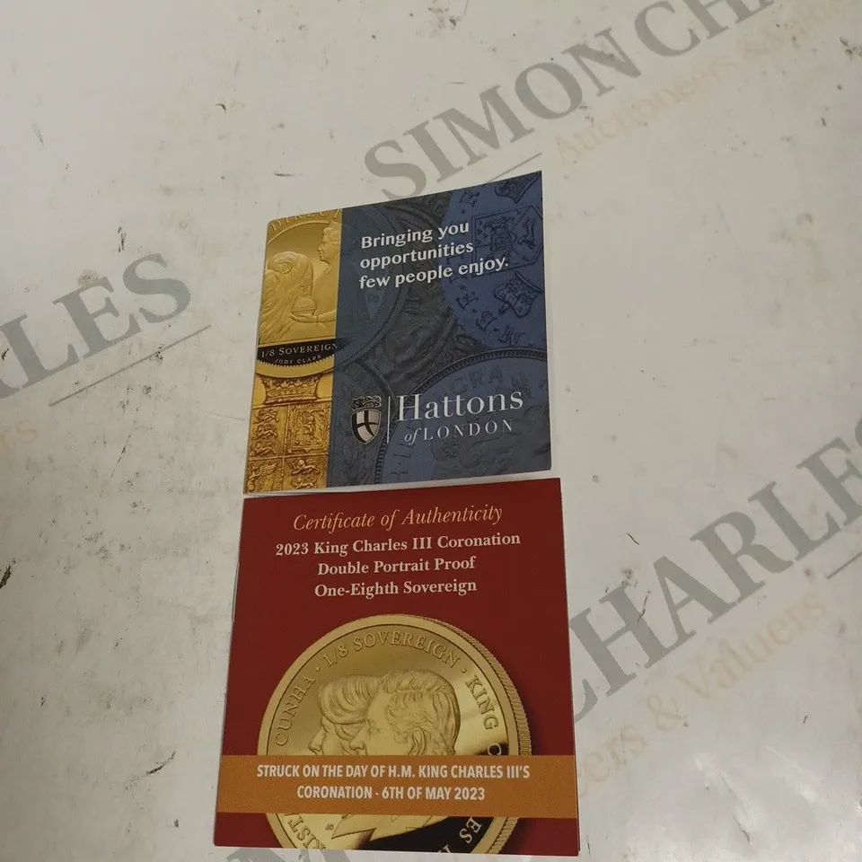 BOXED THE 2023 KING CHARLES III CORONATION COUBLE PORTRAIT ONE-EIGHTH SOVEREN. 