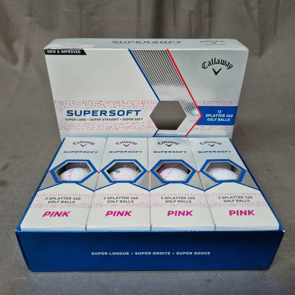 CALLAWAY SUPERSOFT SET OF 12 PINK SPLATTER GOLF BALLS