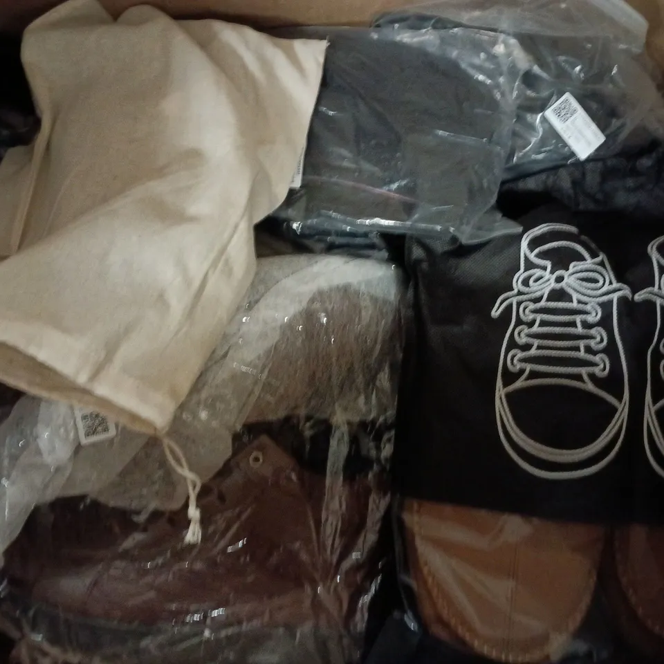 BOX OF APPROXIMATELY 15 ASSORTED PAIRS OF SHOES AND FOOTWEAR ITEMS IN VARIOUS COLOURS, STYLES, AND SIZES - COLLECTION ONLY