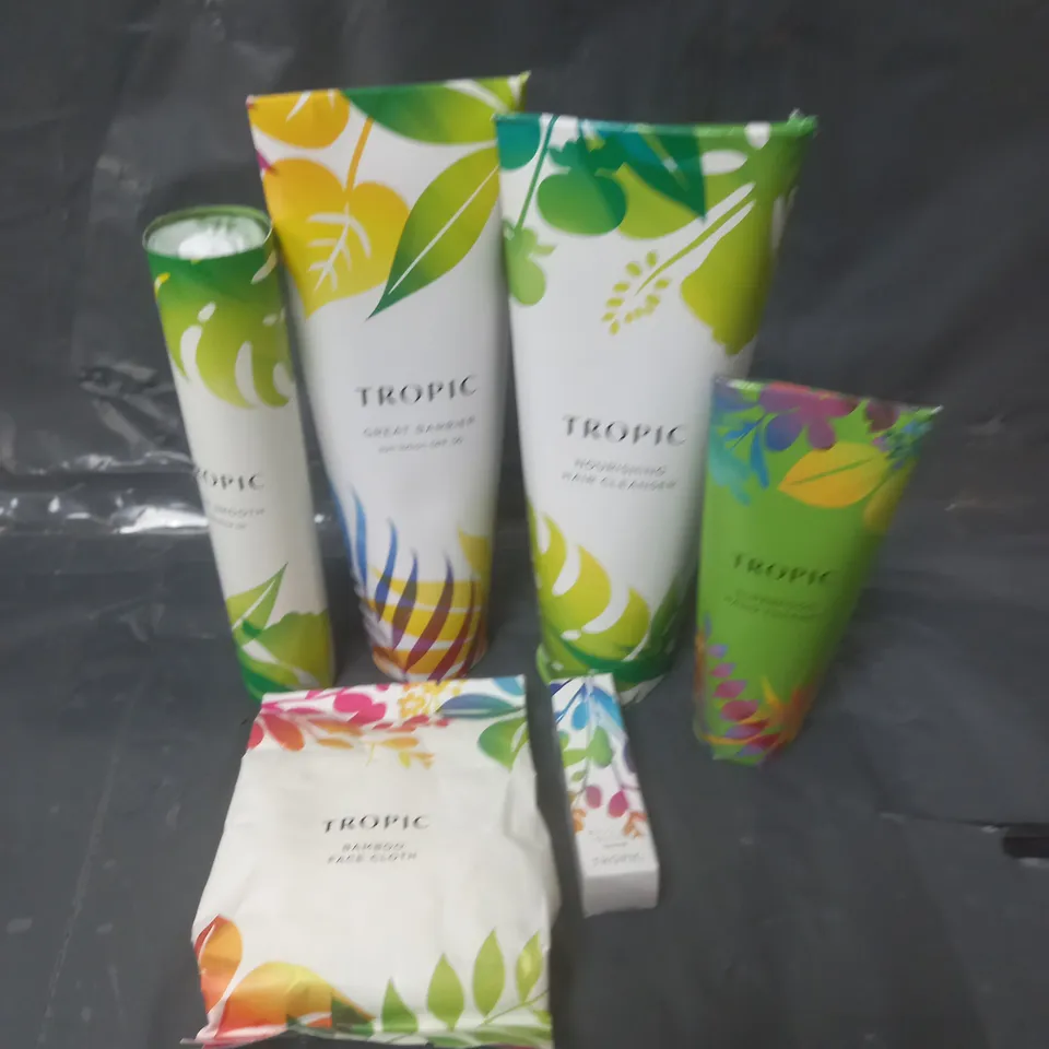 LOT OF 6 TROPIC SKINCARE PRODUCTS TO INCLUDE SUN CREAM, BAMBOO FACE CLOTH AND HAND CREAM