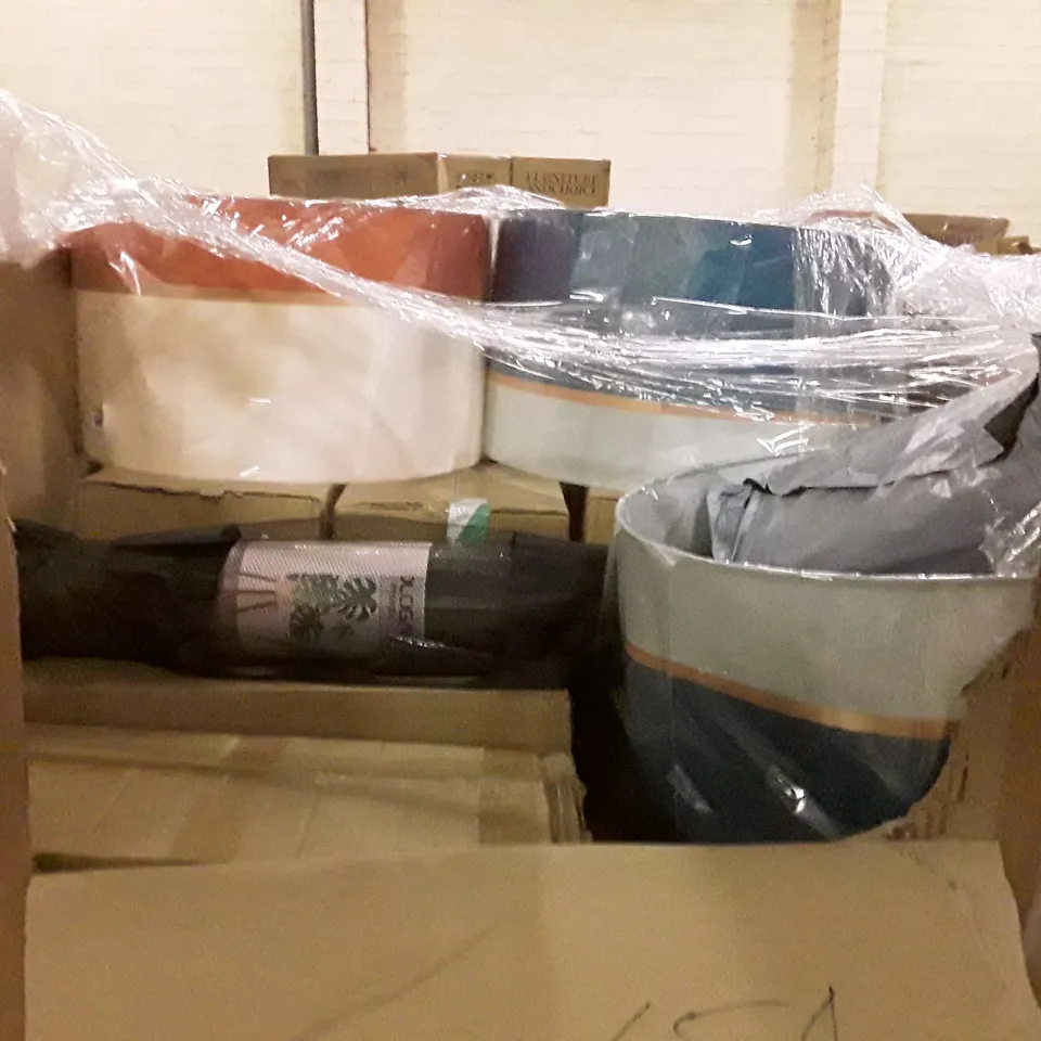 PALLET CONTAINING ASSORTED HOUSEHOLD PRODUCTS INCLUDING YOGA MATTS, LIGHT/LAMP SHADES ETC,