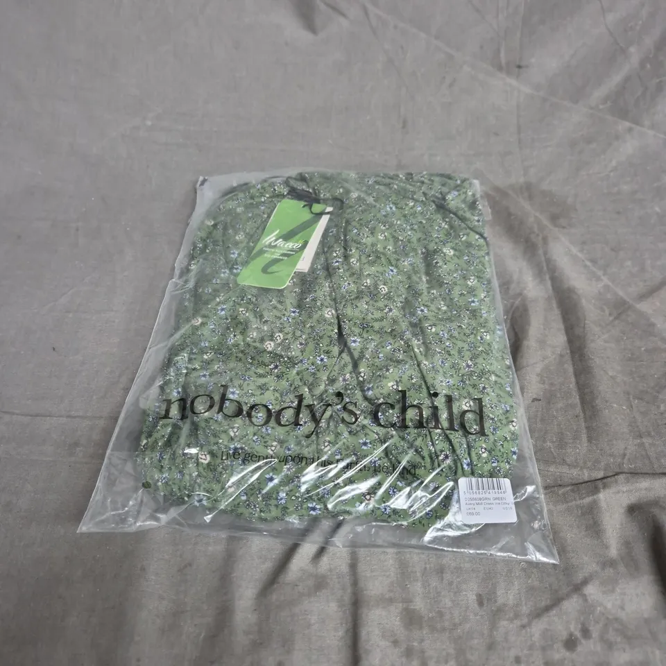 NOBODY'S CHILD AVERY MIDI DRESS – GREEN DITSY PRINT, UK14
