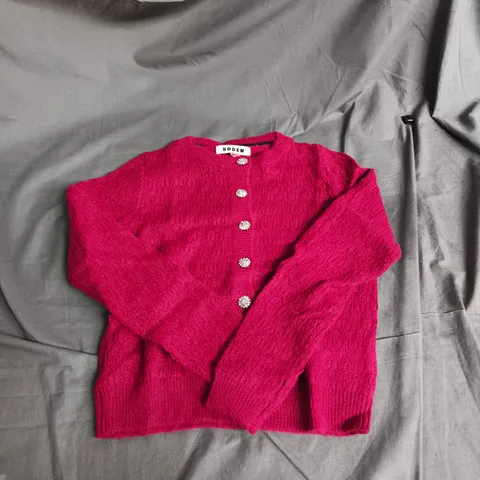 BODEN WOMEN'S RED KNIT CARDIGAN WITH DIAMANTE BUTTONS, SIZE S