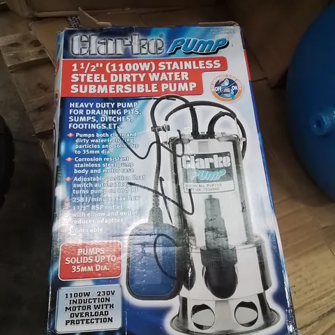 SUBMERSIBLE DIRTY WATER PUMP, 1100W, STAINLESS STEEL, 1 1/2 IN OUTLET – BOXED