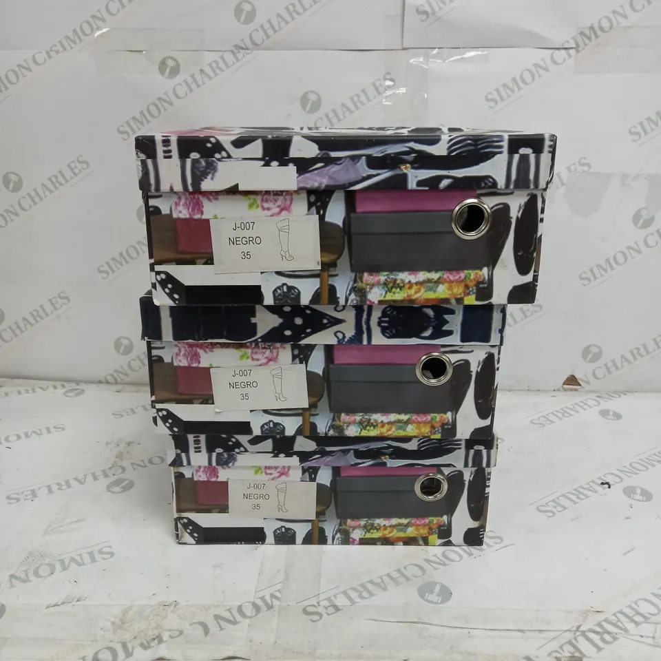 3 BOXED PAIRS OF BESTINN BLACK KNEE-HIGH HEELED BOOTS SIZE 35