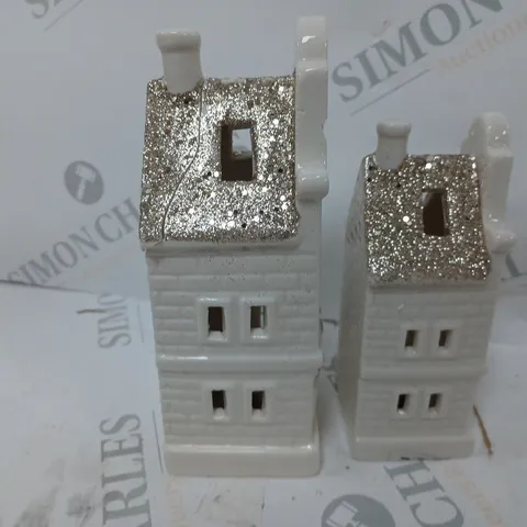 SET OF 2 LIT GOLD GLITTER PORCELAIN HOUSE DECOR PIECES