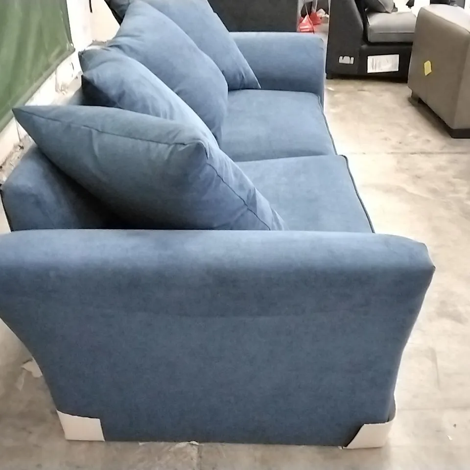 QUALITY DESIGNER DURY 3 SEATER SOFA - BLUE FABRIC
