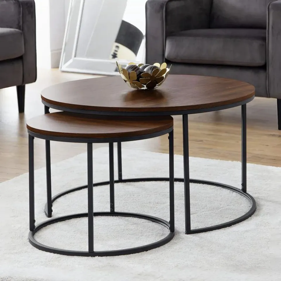 BOXED BELLINI WOODEN ROUND NESTING COFFEE TABLE IN WALNUT (1 BOX)