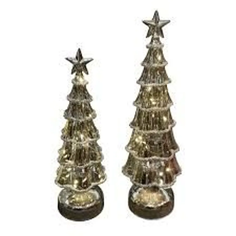 MY HOME STORIES SET OF 2 PRE LIT SILVER TREE ORNAMENTS