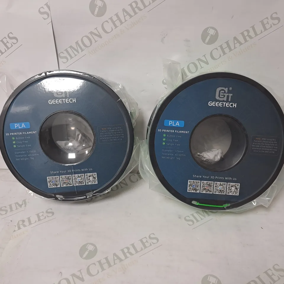 2 BOXED AND SEALED GEEETECH PLA 1.75MM 3D PRINTER FILAMENT IN BLACK AND GREEN 