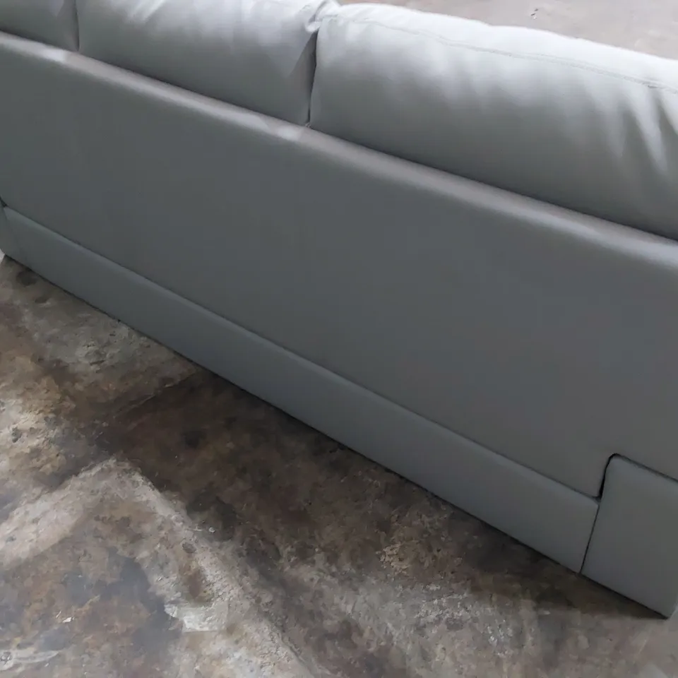 DESIGNER THREE SEATER SOFA LIGHT GREY LEATHER 