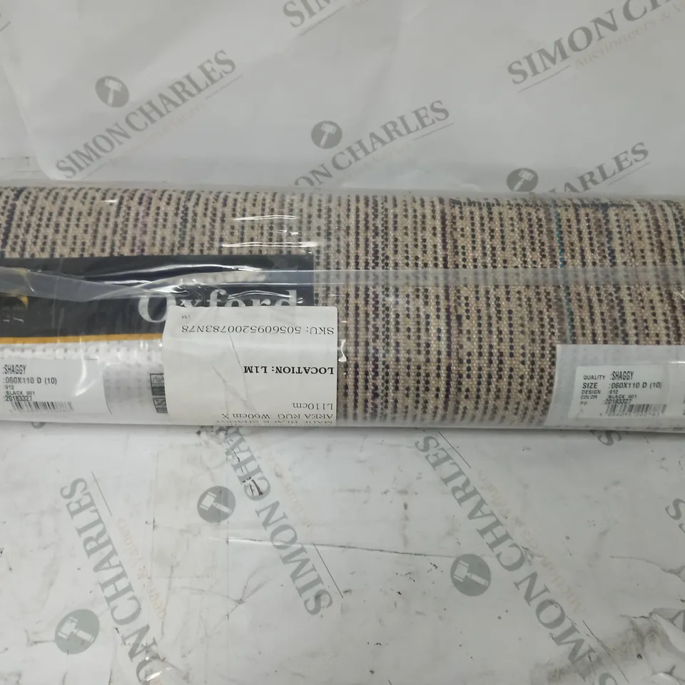 METRO LANE BLACK SHAGGY AREA RUG - 60X110CM