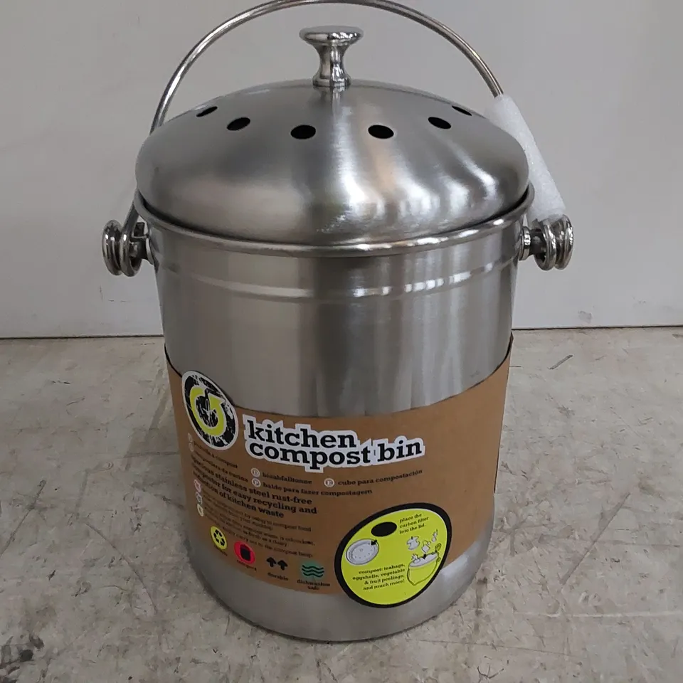 BOXED SILVER METAL KITCHEN COMPOST BIN (1 BOX)