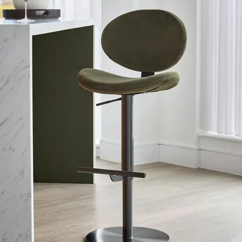 BOXED DANETTI LILAH OLIVE GREEN VELVET GAS LIFT BAR STOOL