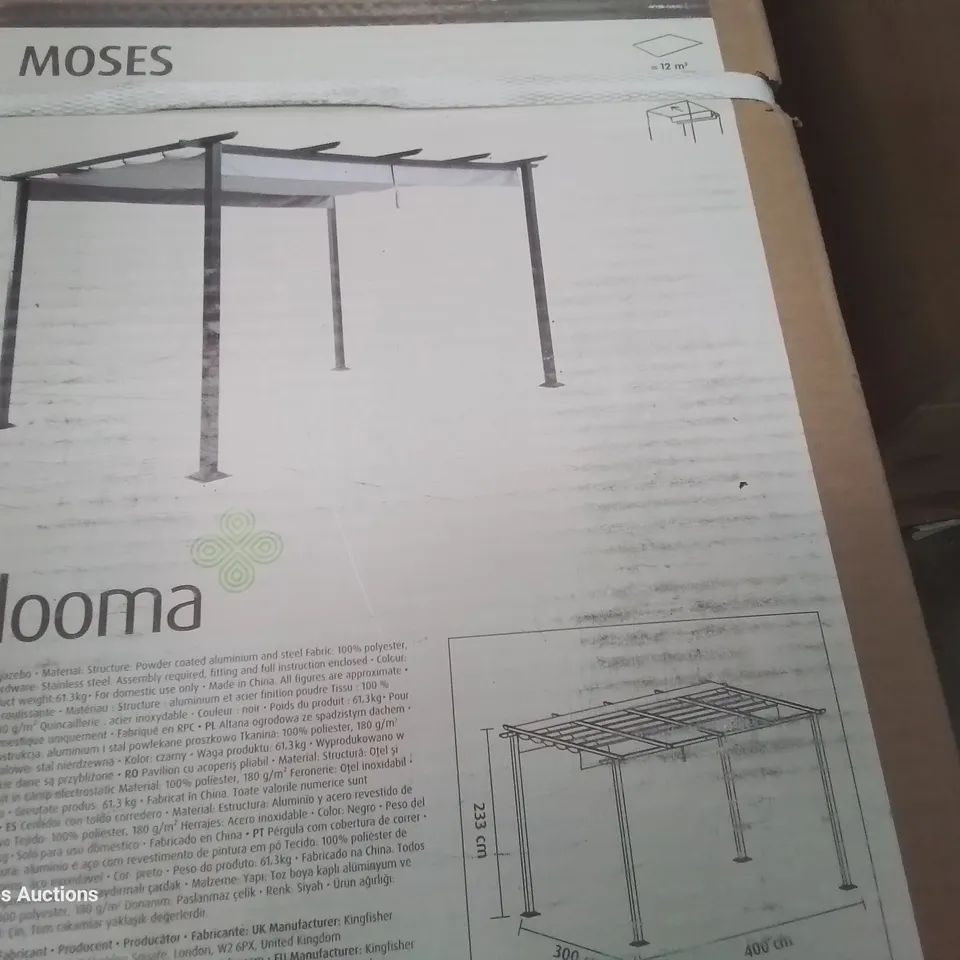 BOXED BLOOMA MOSES 4 × 3M SLIDING FABRIC ROOF GAZEBO