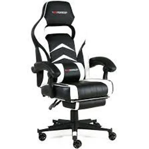 BOXED DESIGNER GT FORCE PRO ST LEATHER RACING SPORTS OFFICE CHAIR IN BLACK & WHITE