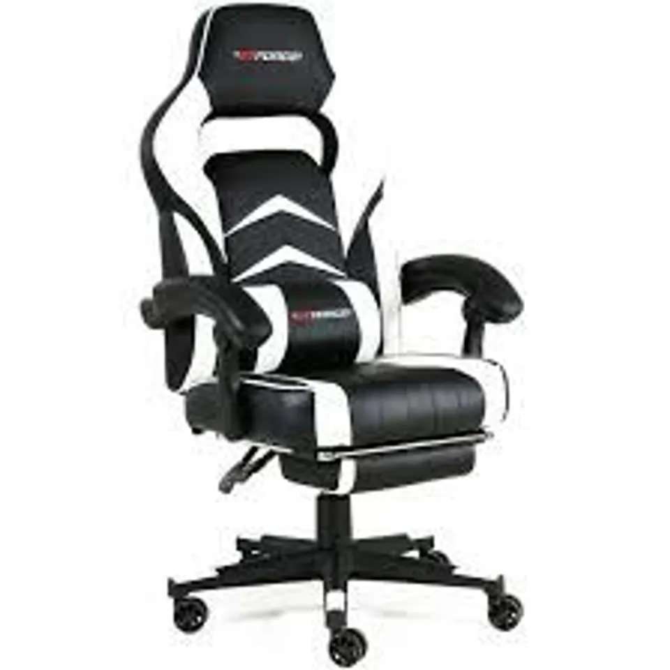 BOXED DESIGNER GT FORCE PRO ST LEATHER RACING SPORTS OFFICE CHAIR IN BLACK & WHITE