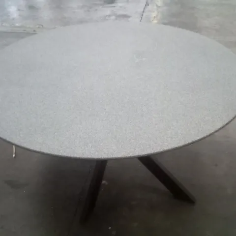 CIRCULAR COVERED GLASS TOPPED TABLE ON BLACK BASE