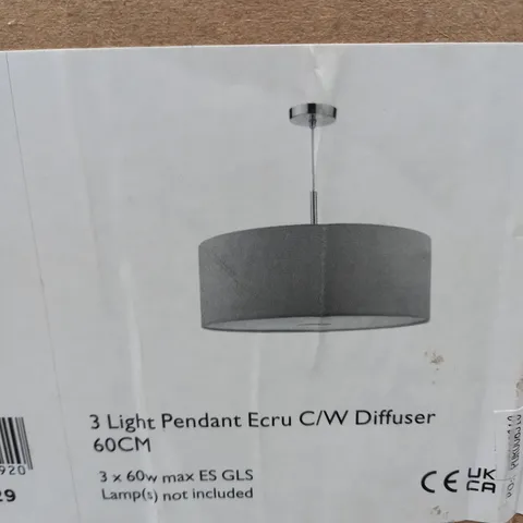 RONDA 3 LIGHT PENDANT ECRU FAUX SILK SHADE 60CM