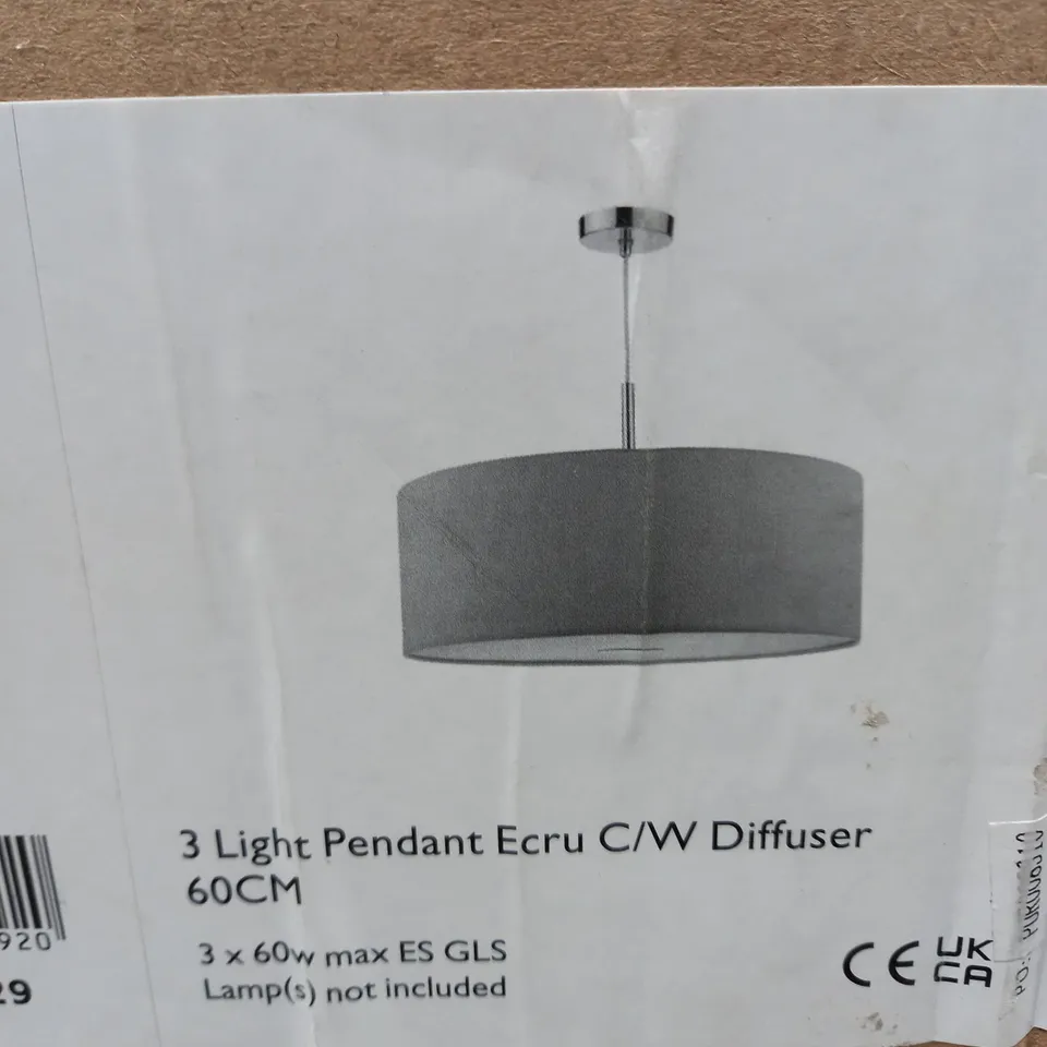 RONDA 3 LIGHT PENDANT ECRU FAUX SILK SHADE 60CM