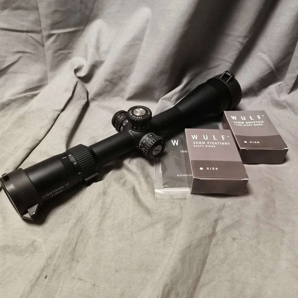 BOXED WULF RIFLE SCOPE LIGHTNING 30 SERIES WITH 30MM SCOPE RINGS