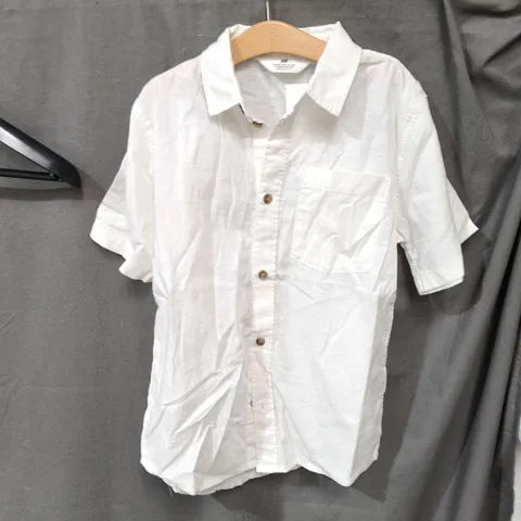 H&M KIDS WHITE SHORT-SLEEVE LINEN BLEND SHIRT, BUTTON-FRONT – UK 9-10Y