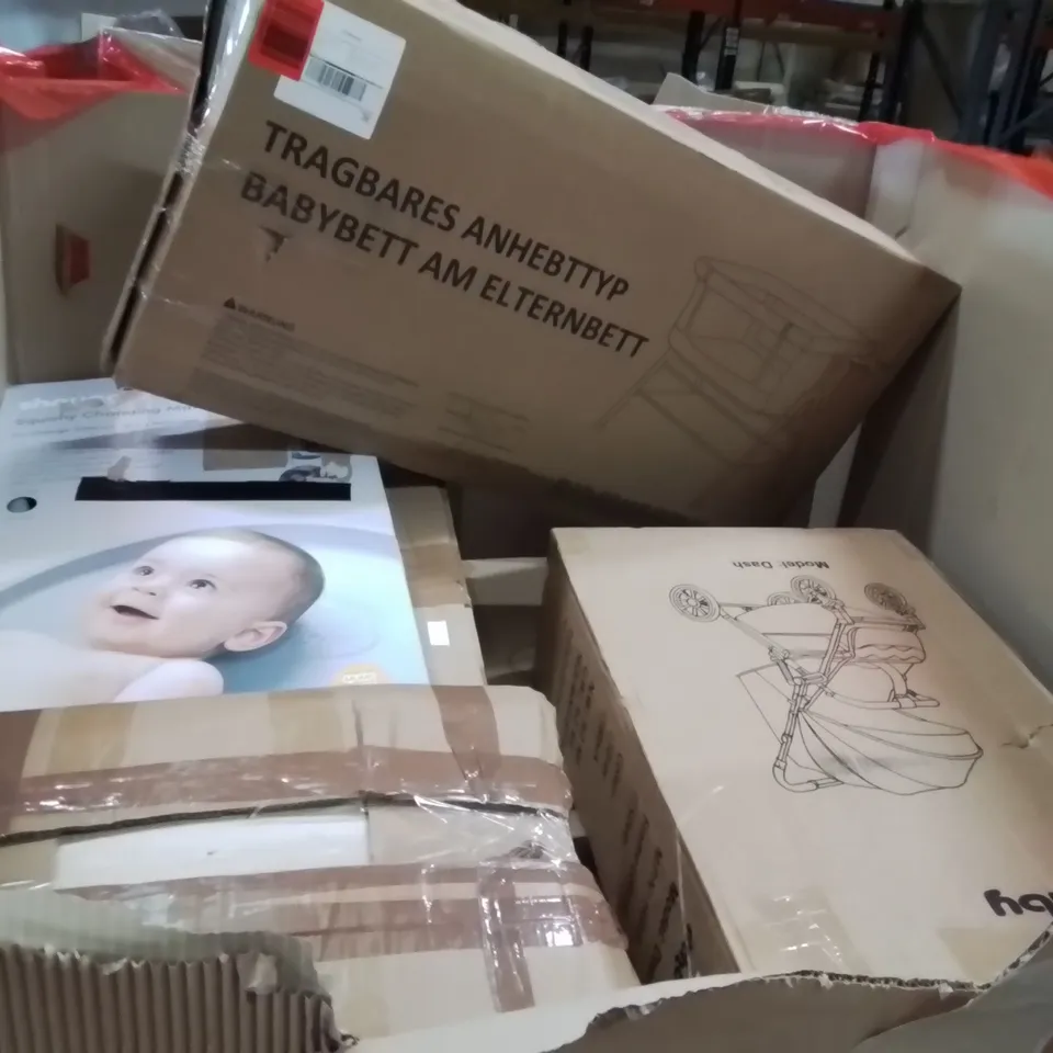 PALLET OF ASSORTED HOUSEHOLD GOODS AND PRODUCTS TO INCLUDE;BABY CHANGING TABLE,PLAYPEN,OFFICE CHAIR 