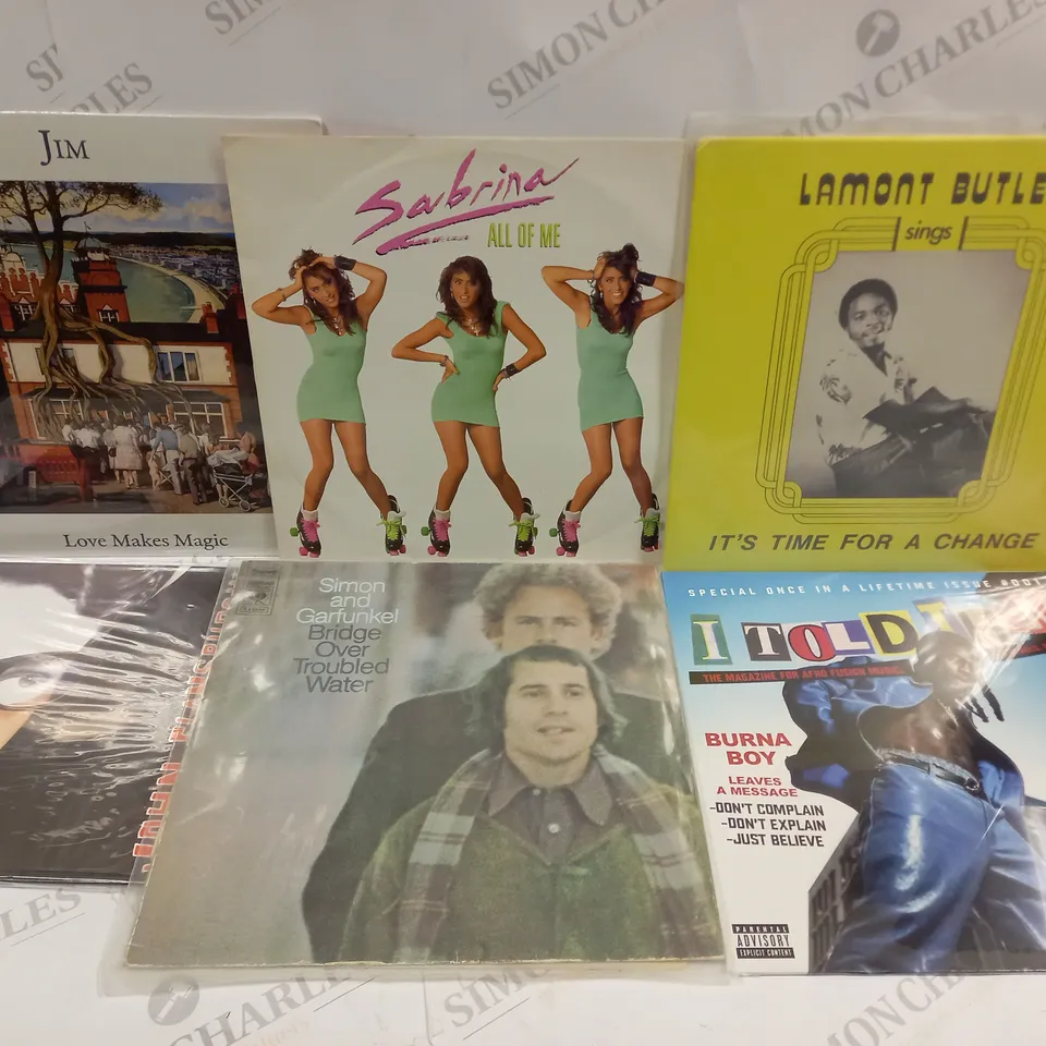 APPROXIMATELY 10 ASSORTED VINYLS FROM VARIOUS ARTISTS TO INCLUDE JIM, SIMON & GARFUNKEL, SABRINA ETC 