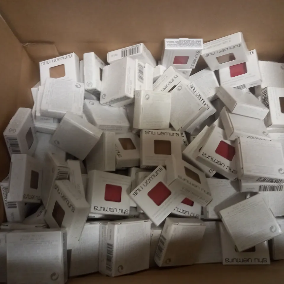 BOX OF APPROX 70 SHU UEMURA PRESSED EYESHADOW TO INCLUDE - SOFT BROWN 851A - DARK BROWN 894A - RUBY RED 