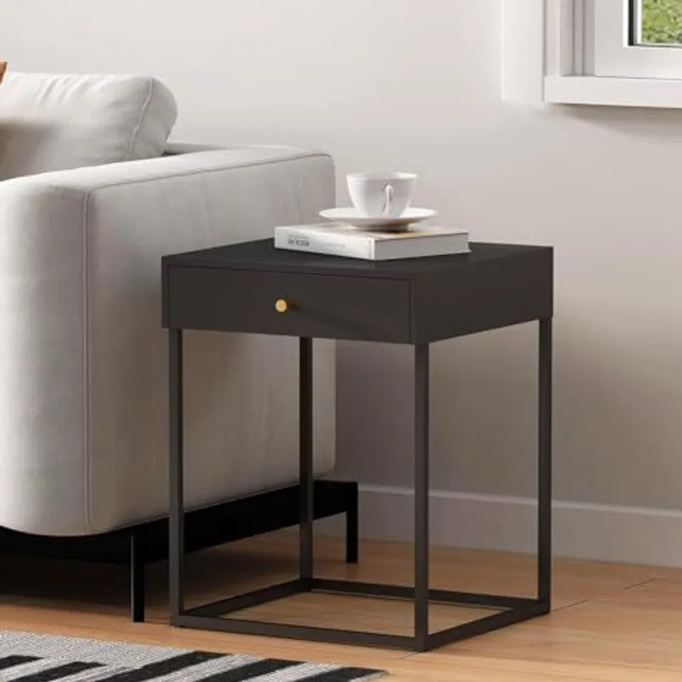 BOXED HALLOWOOD FURNITURE BEWDLEY MODERN BEDSIDE TABLE - BLACK (1 BOX)