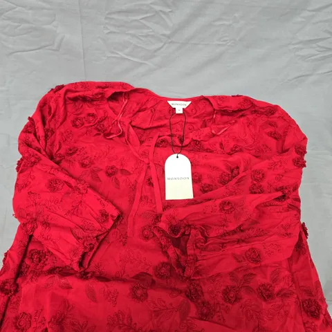 MONSOON WOMEN’S RED LACE FLORAL TOP, SIZE M