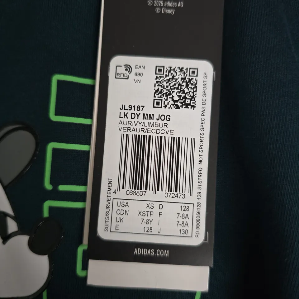 ADIDAS X DISNEY KIDS' TRACKSUIT JUMPER & JOGGERS – MICKEY MOUSE, TEAL, UK 7-8Y