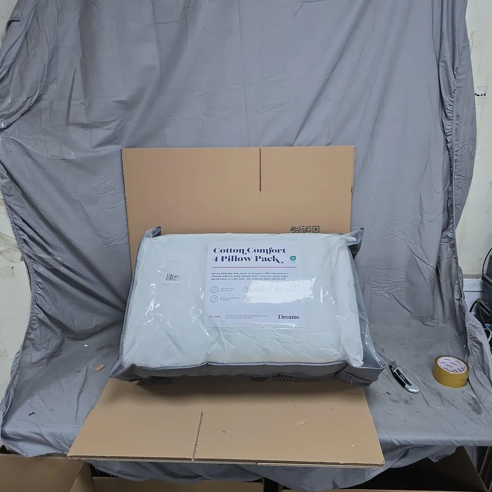 DREAMS COTTON COMFORT 4 PILLOW PACK – 4 WHITE PILLOWS