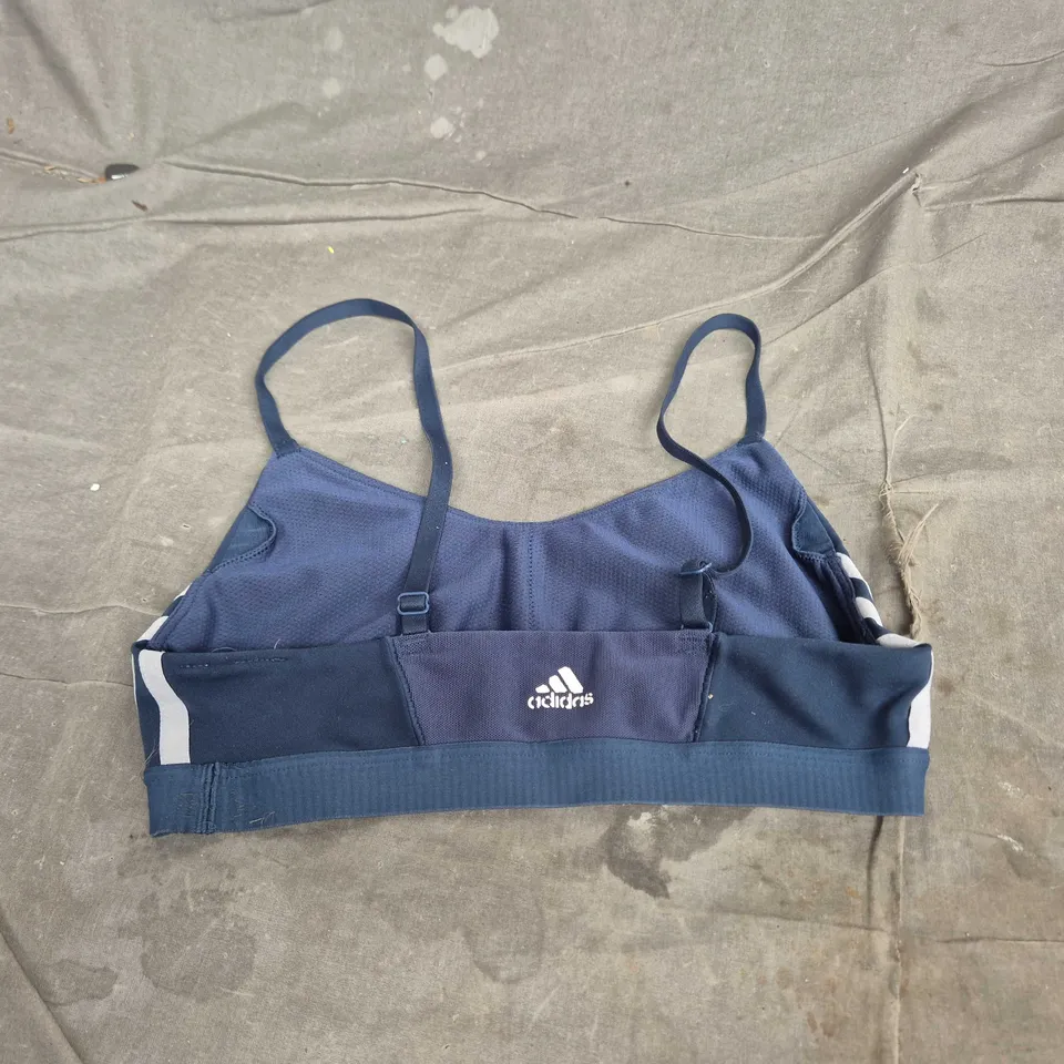 ADIDAS SPORTS BRA – NAVY WITH WHITE STRIPES - SIZE UNSPECIFIED 