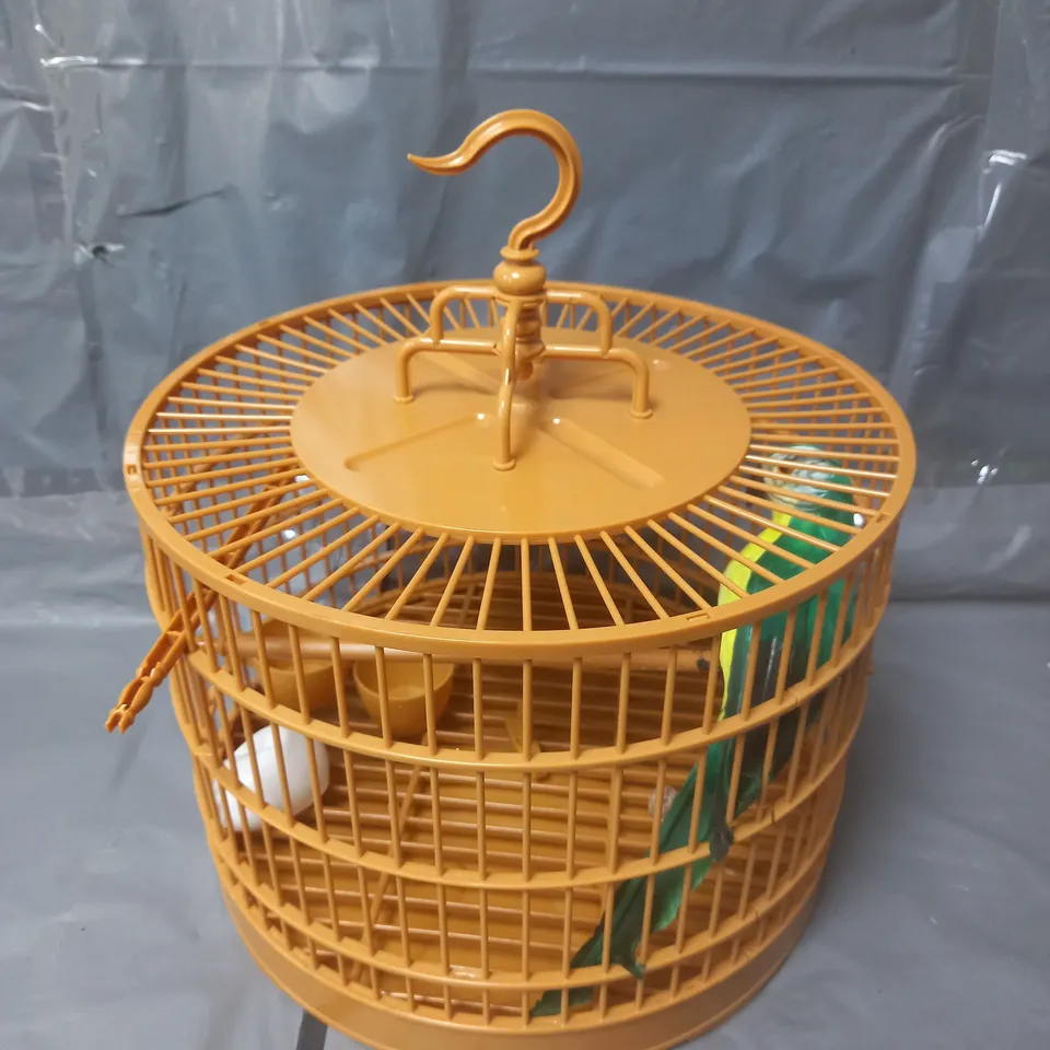 TOY BUDGIE IN DISPLAY CAGE 