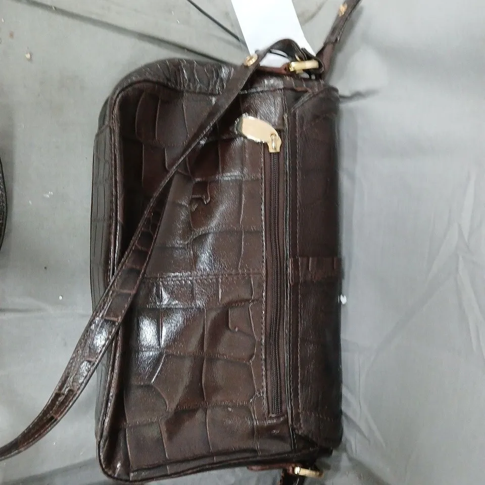 ASHWOOD CHLOE MEDIUM FLAPOVER BAG – CROCODILE-EMBOSSED BROWN LEATHER