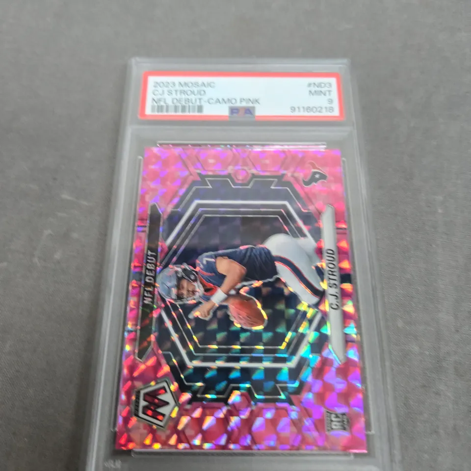 FRAMED AND GRADED PSA C.J STROUD - 2023 MOSAIC - NFL DEBUT CAMO PINK - MINT 9 - 91160218