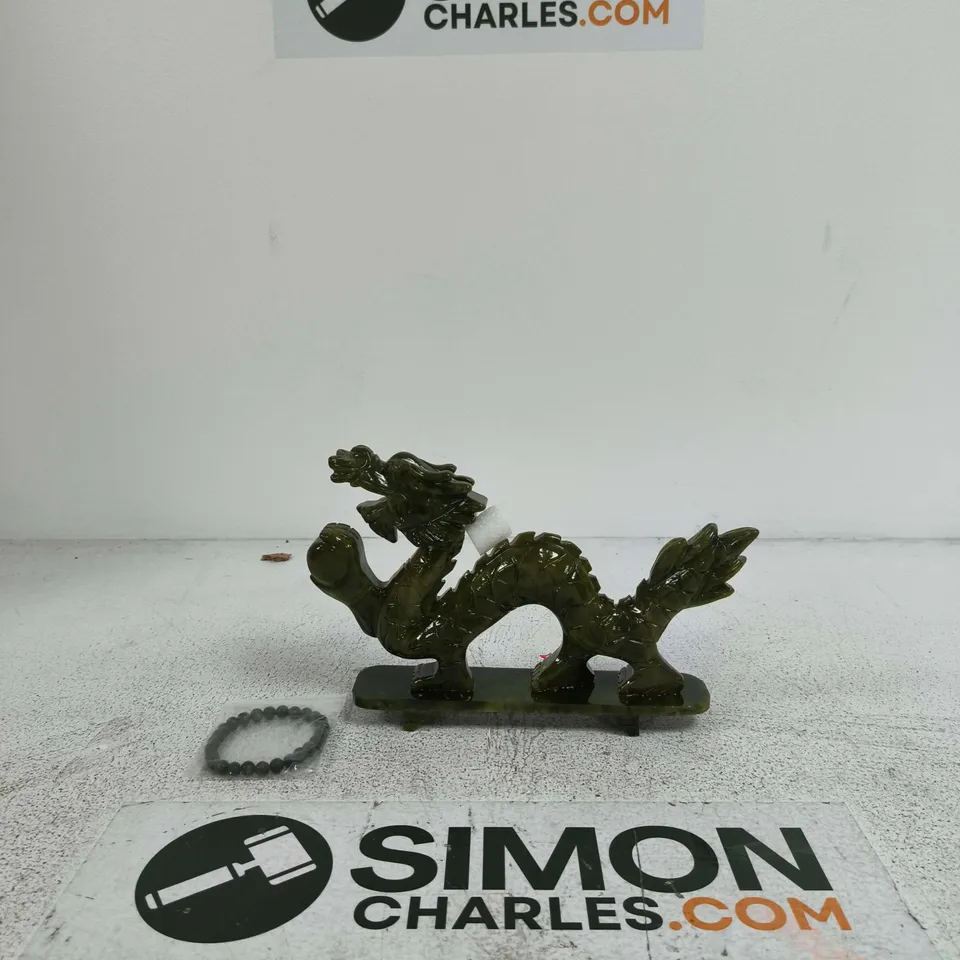 SERPENTINE DRAGON FIGURINE – GREEN STONE ORNAMENT