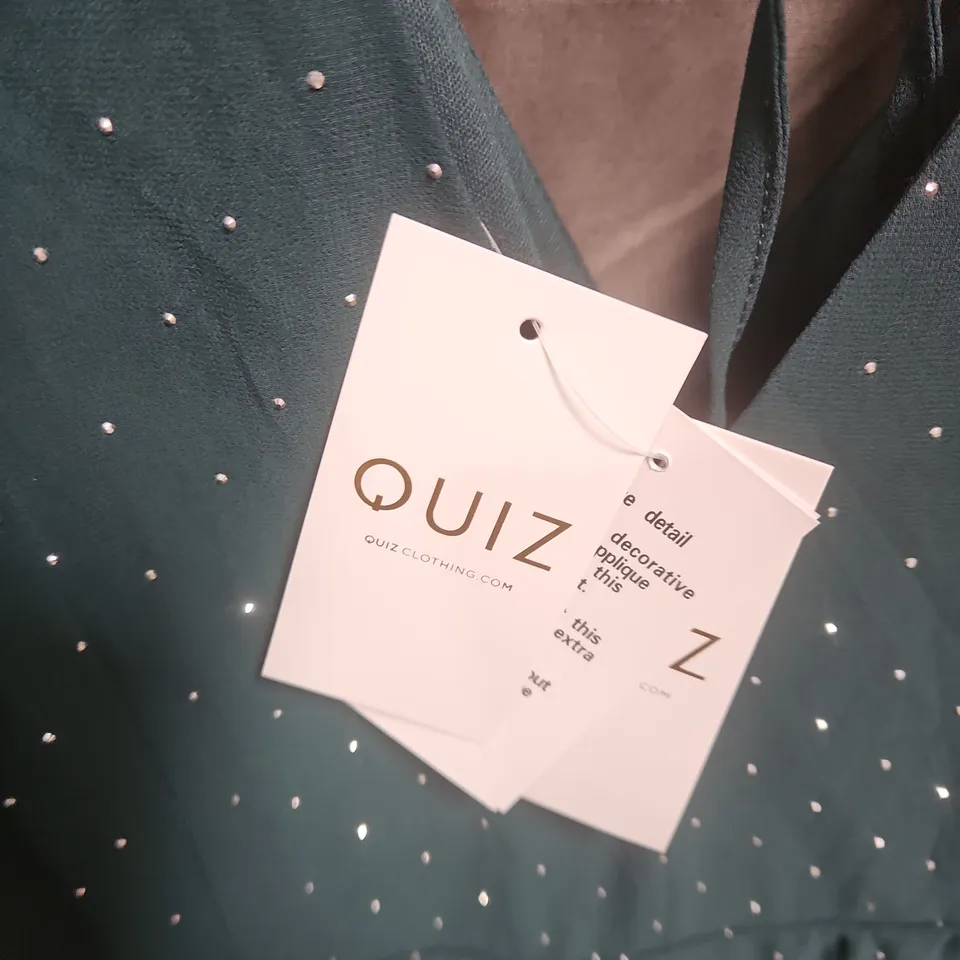 QUIZ WOMEN'S TEAL MAXI DRESS WITH DOT EMBELLISHMENTS – UK 18, BACK TIE