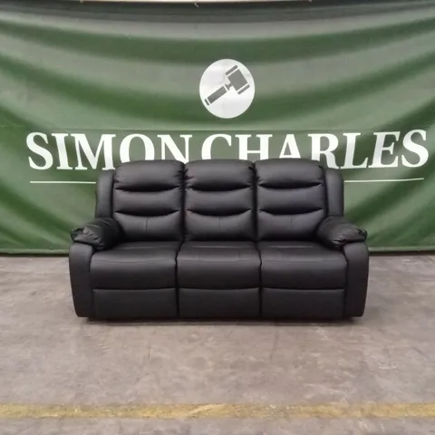 ROTHBURY LUXURY FAUX LEATHER HIGH BACK 3 SEATER MANUAL RECLINER SOFA - BLACK