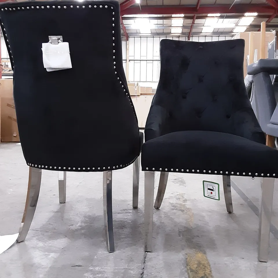 SET OF 2 UPHOLSTERED BLACK VELVET DINING CHAIRS WITH STUDDED OUTLINE 