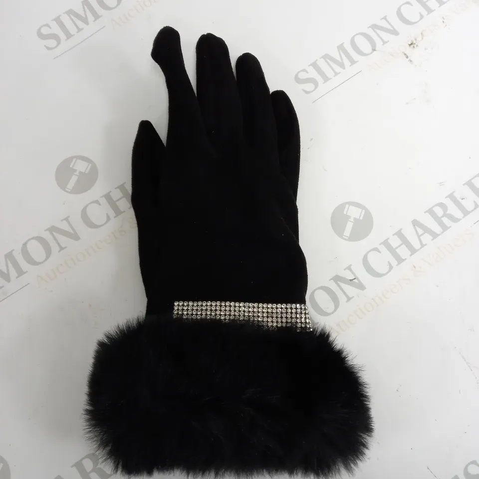 FRANK USHER FLUFF CUFF BLACK GLOVES 