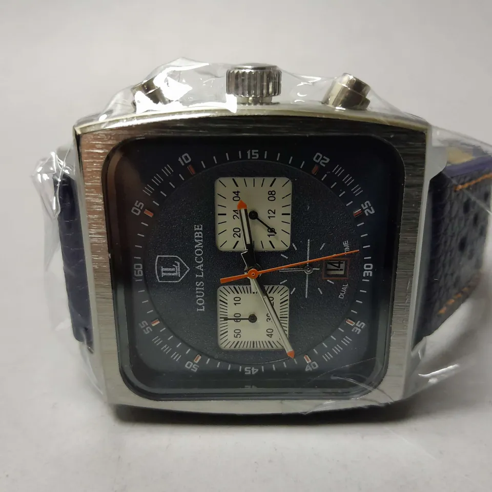 MENS LOUIS LACOMBE WATCH – SQUARE DIAL WITH WHITE SUB DIALS – LEATHER STRAP – 3ATM – HAND ASSEMBLED