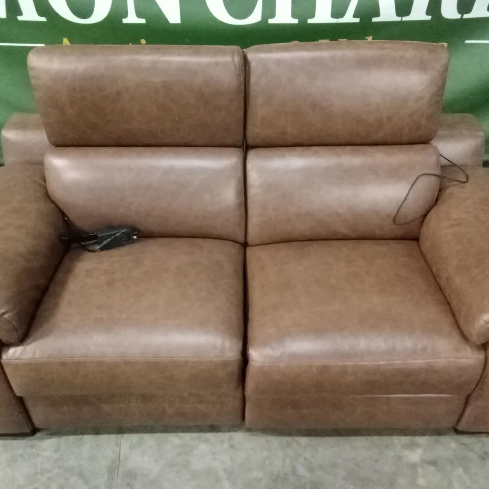 QUALITY DESIGNER ITALIAN MADE RICCARDO 2 SEATER ELECTRIC RECLINER LEATHER SOFA - BRANDY
