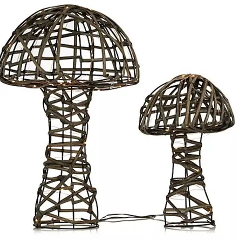 HOME REFLECTIONS SET OF 2 INDOOR OUTDOOR RATTAN MUSHROOMS