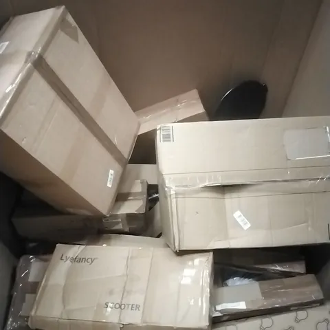 PALLET OF ASSORTED HOUSEHOLD GOODS AND PRODUCTS TO INCLUDE; SCOOTER, BOXED FURNITURE ETC