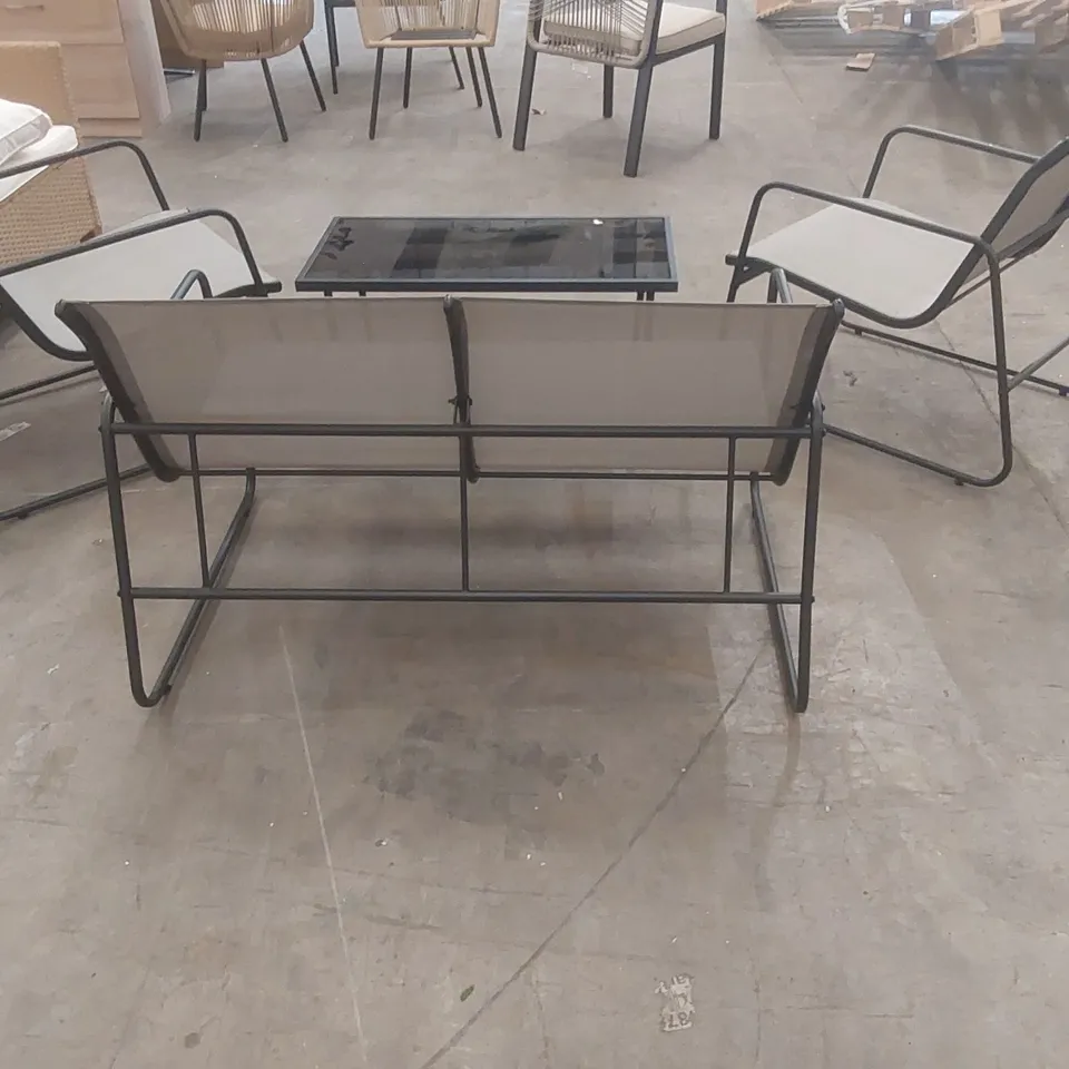 OUTDOOR POPPELL 4-PIECE PATIO FURNITURE SET WITH 2 CHAIRS & GLASS COFFEE TABLE FRAME COLOUR: BLACK